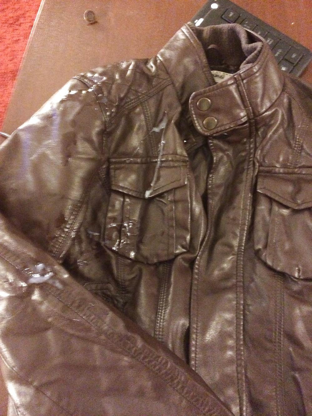15P Cumshot on cute girls leather jackets