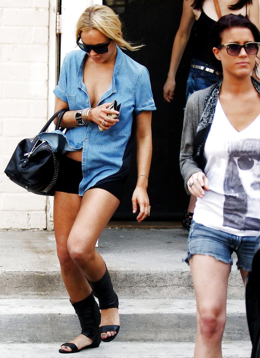 20P Lindsay Lohan showing off major cleavage shirt & shorts