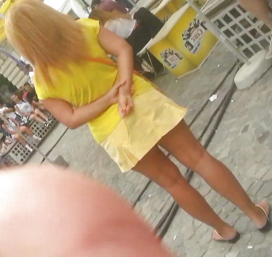 7P Spy blonde hot skirt and feet romanian