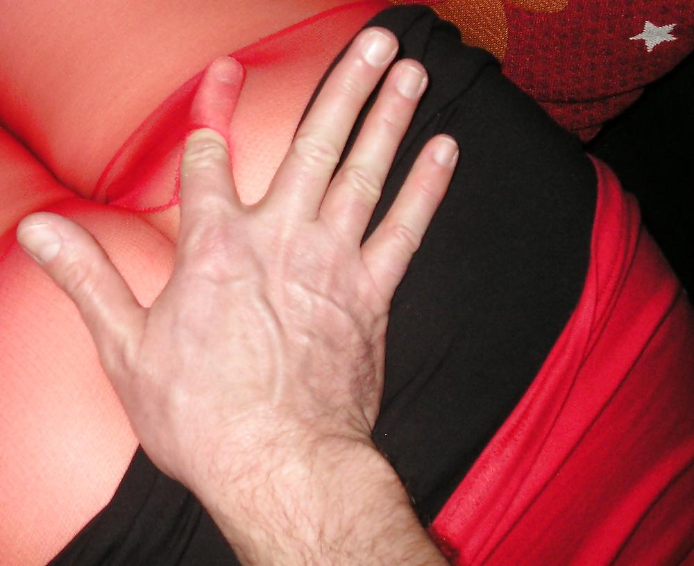 13P My girlfriend in festive mood wearing red tights pantyhose