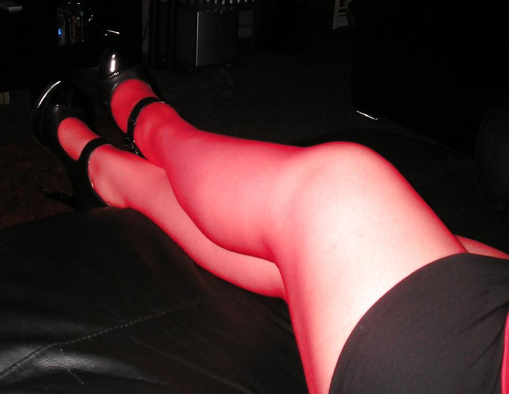 22P More of my girlfriend Tasha wearing red tights pantyhose