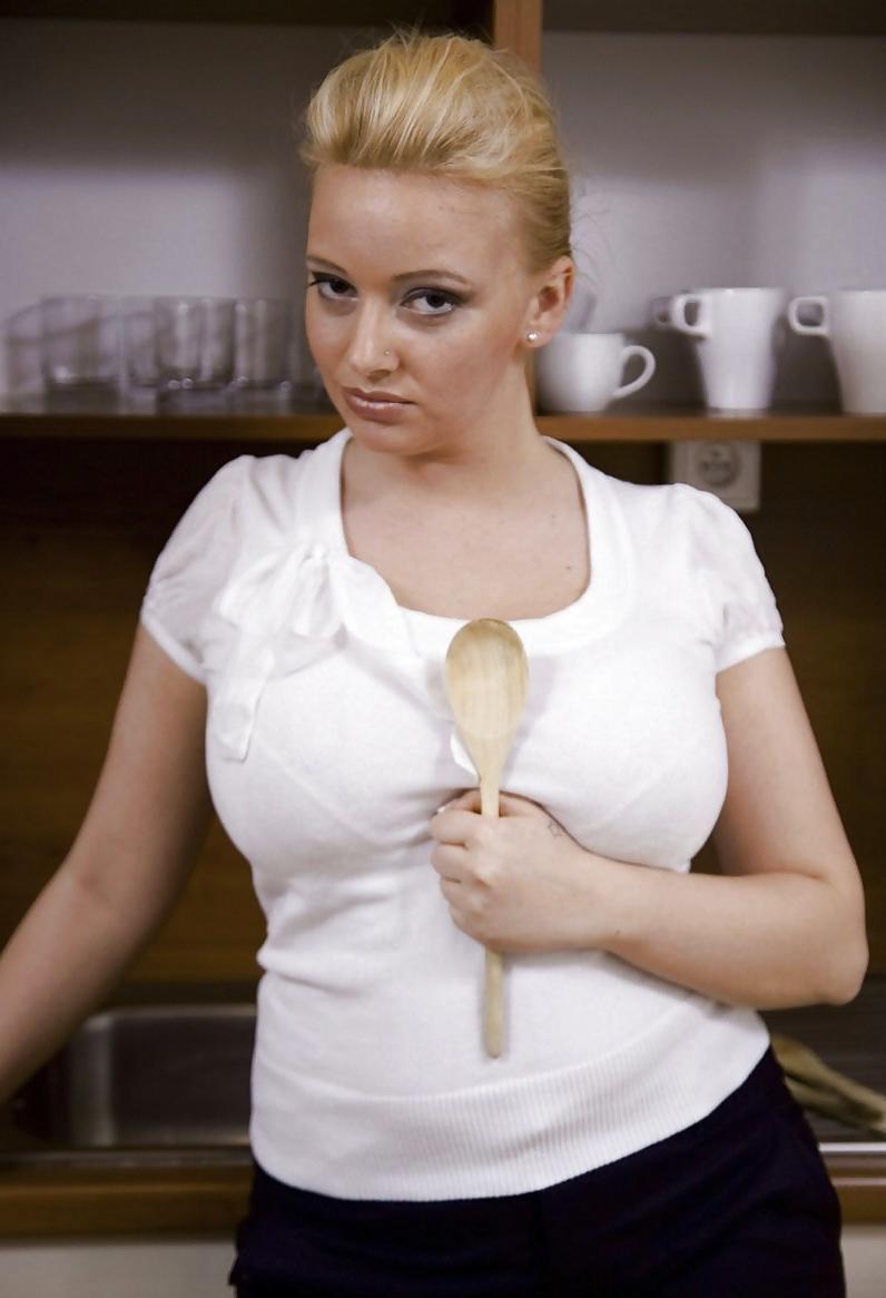 25P Cute busty girls in the kitchen
