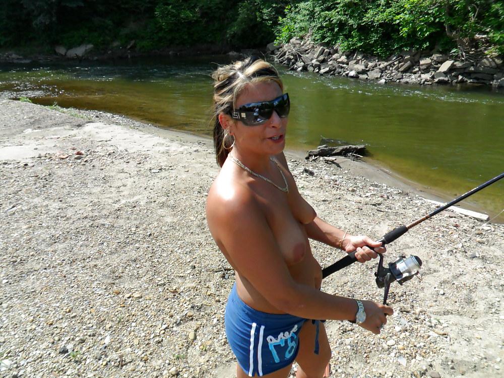 8P Bbw wife fishing topless