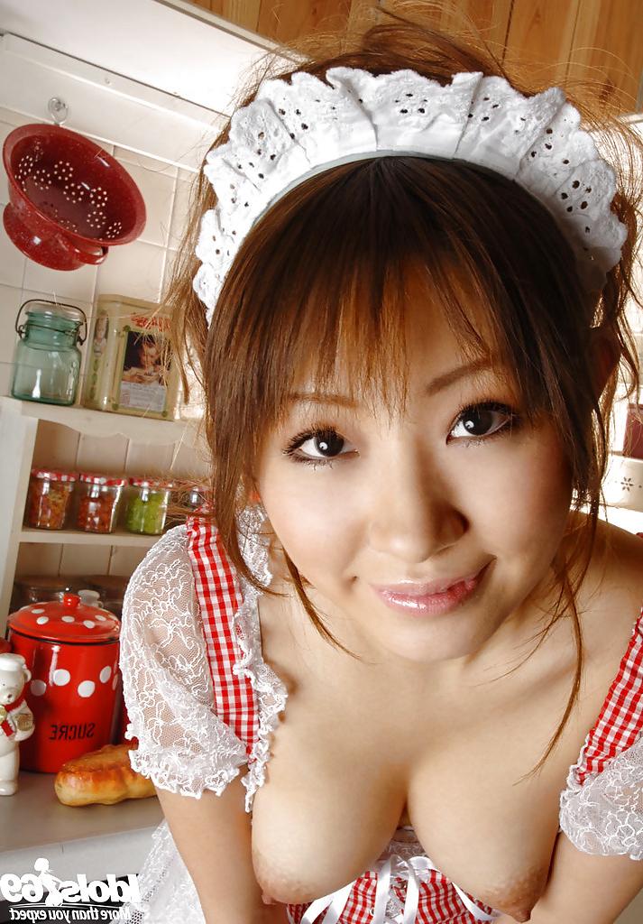 15P Fuckable asian babe with nice tits Reon Kosaka stripping in the kitchen