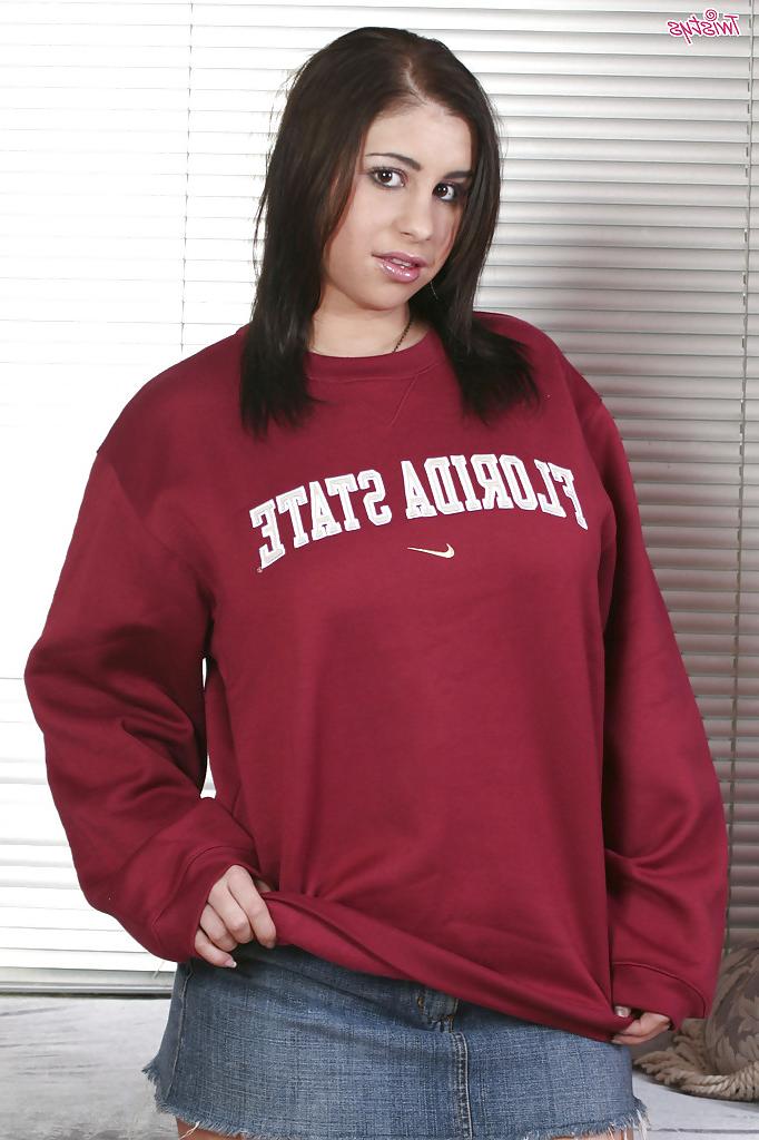 16P Sexy brunette college girl Whitney Stevens shows off her big melons