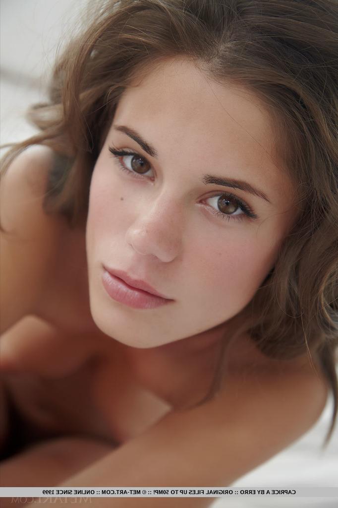 18P Brunette babe Caprice A freeing nice teen tits and bald cunt from lingerie
