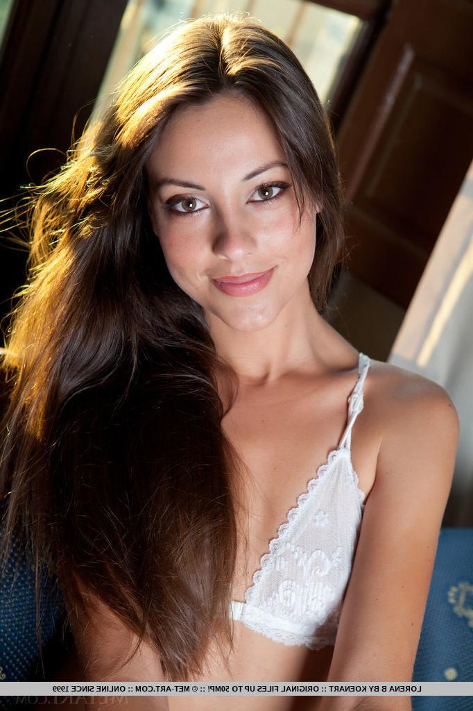 18P Leggy brunette babe Lorena B spreading hairy teen pussy after panty removal