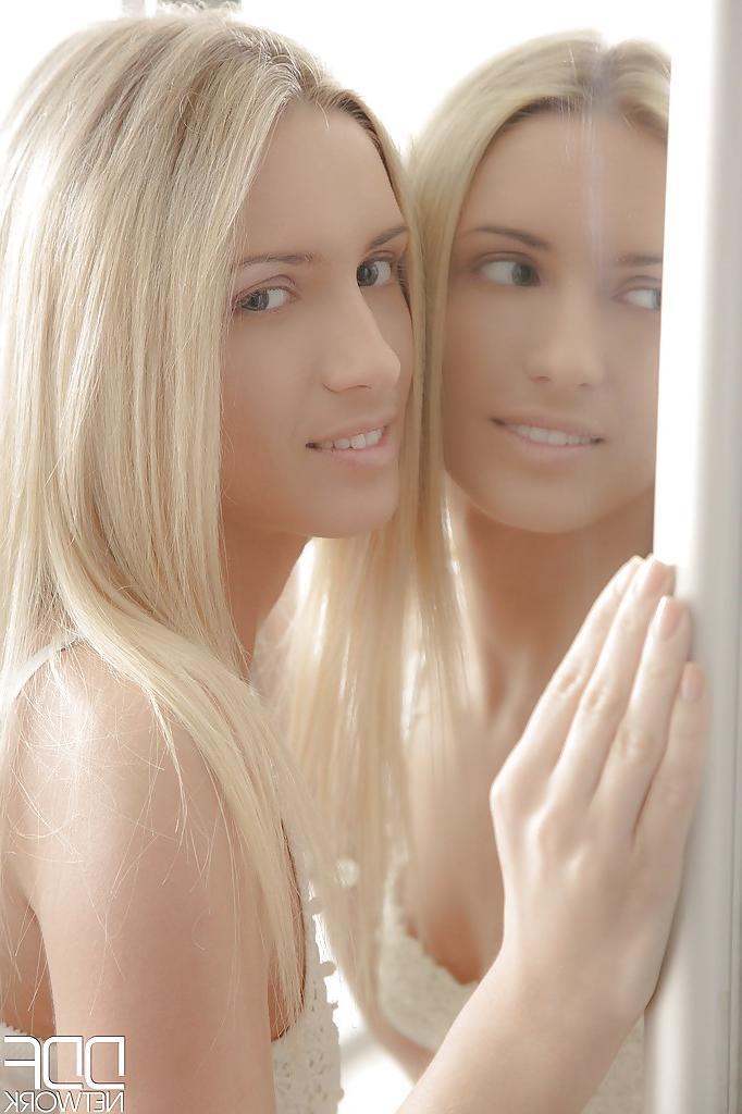 16P Young Euro teen Jessi Gold posing in white underwear and nylons