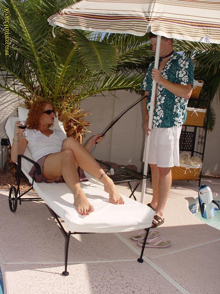 12P Foot fetish servants worship sexy legs of femdom mistresses by a pool