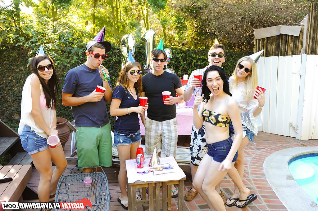 16P Student girl with dark hair Aria Alexander is rammed doggy style outdoors