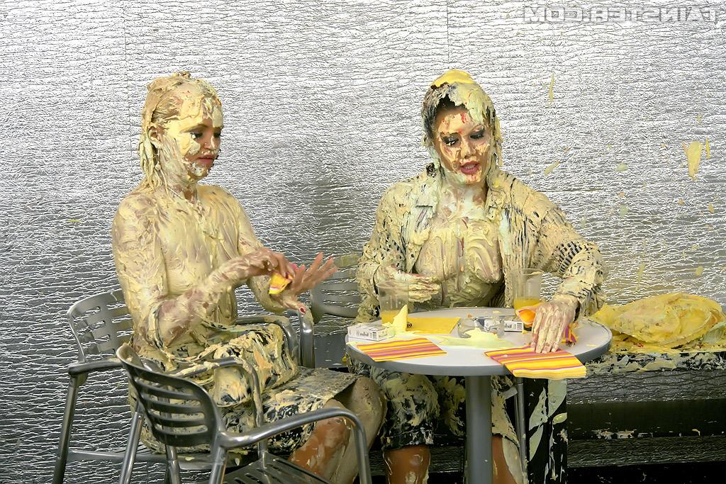 16P Fuckable fetish gals with long legs are into messy foodplay action