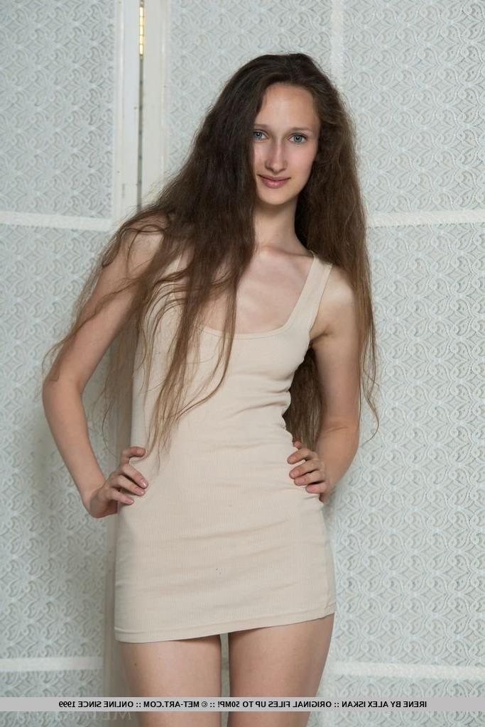 18P Foxy young brunette Irene spreads the pussy lips of her hairy vagina