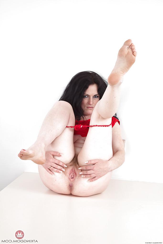 16P Brunette MILF Andrea Foster spreads legs and takes down undies for a top solo