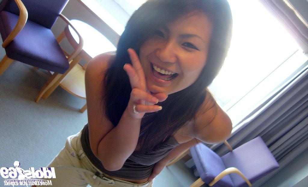 16P Smiley asian cutie flashing her tempting breast with sweet nipple