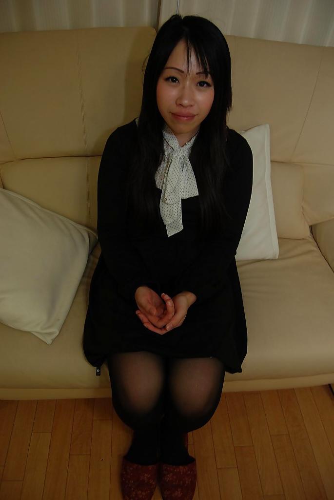 16P Smiley asian teen in pantyhose getting nude and teasing her hairy slit