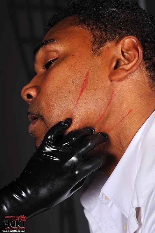 16P Sexy fetish babe Latex Lucy gets abused and caged by two black guys