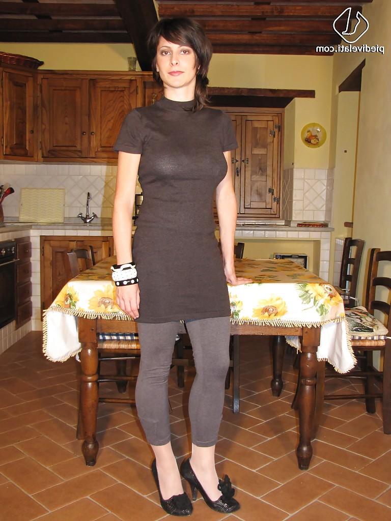 16P Brunette babe Elena showing her foot fetish pantyhose