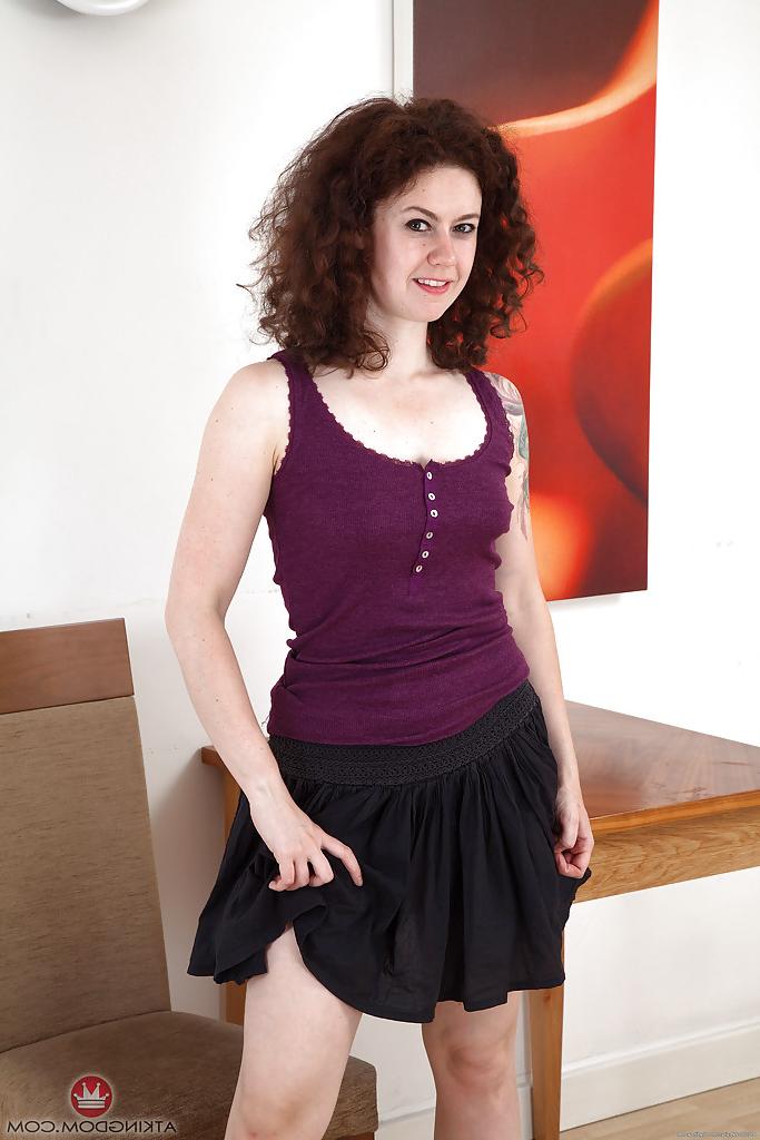16P Brunette mom Candy slipping out of lace panties to display hairy snatch