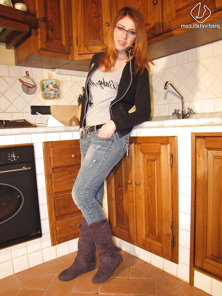 16P Foot fetish girl in glasses Eva showing these magnificent legs