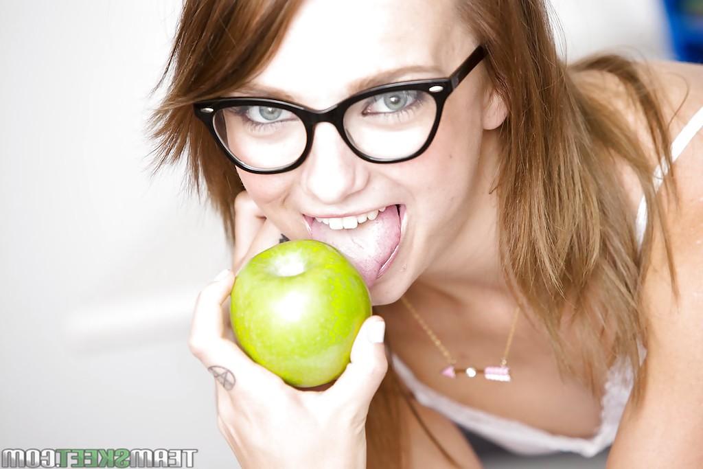 16P Smiley schoolgirl in glasses with petite body gets naked in the classroom