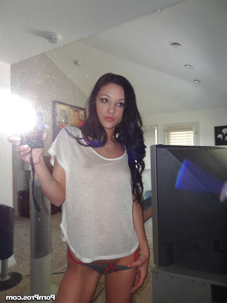16P Gorgeous brunette teen Morgan Brooke shows her ass while she does self shots
