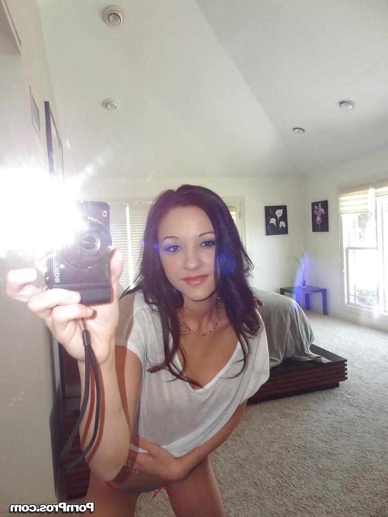 16P Gorgeous brunette teen Morgan Brooke shows her ass while she does self shots