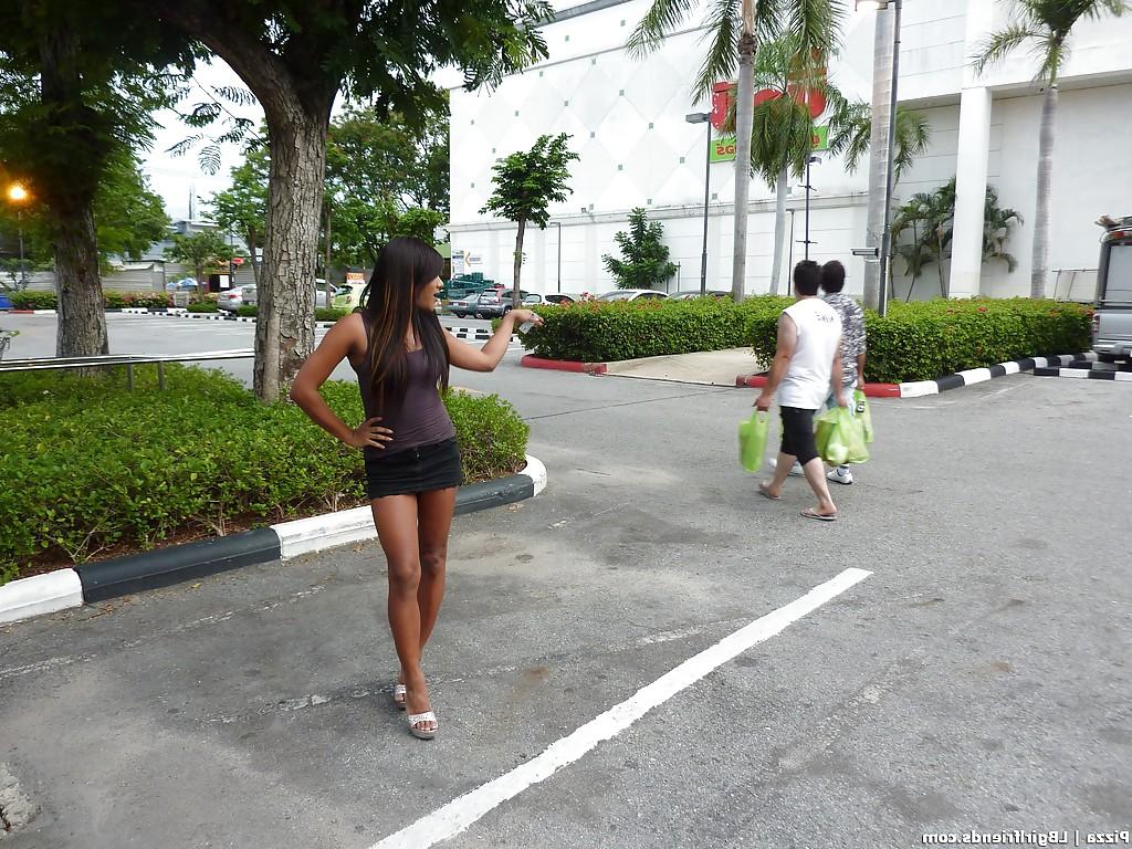 16P Beautiful Thai shemale Pizza jerking off shecock in public place
