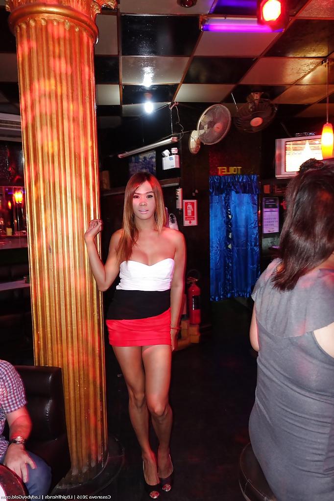 16P Group of non nude Asian shemales flirt and tease in public