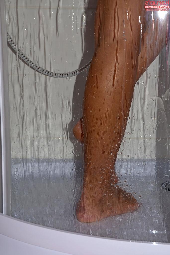 16P Frisky brunette amateur with svelte curves getting naked and taking shower