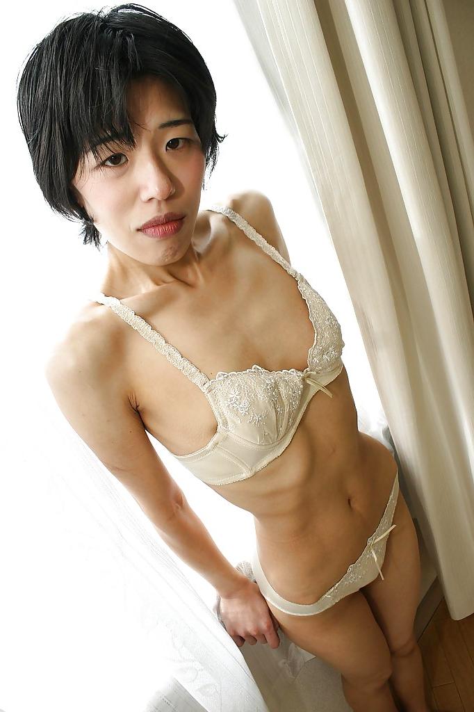 16P Skinny Asian milf Shinobu Funayama is undressing her lingerie
