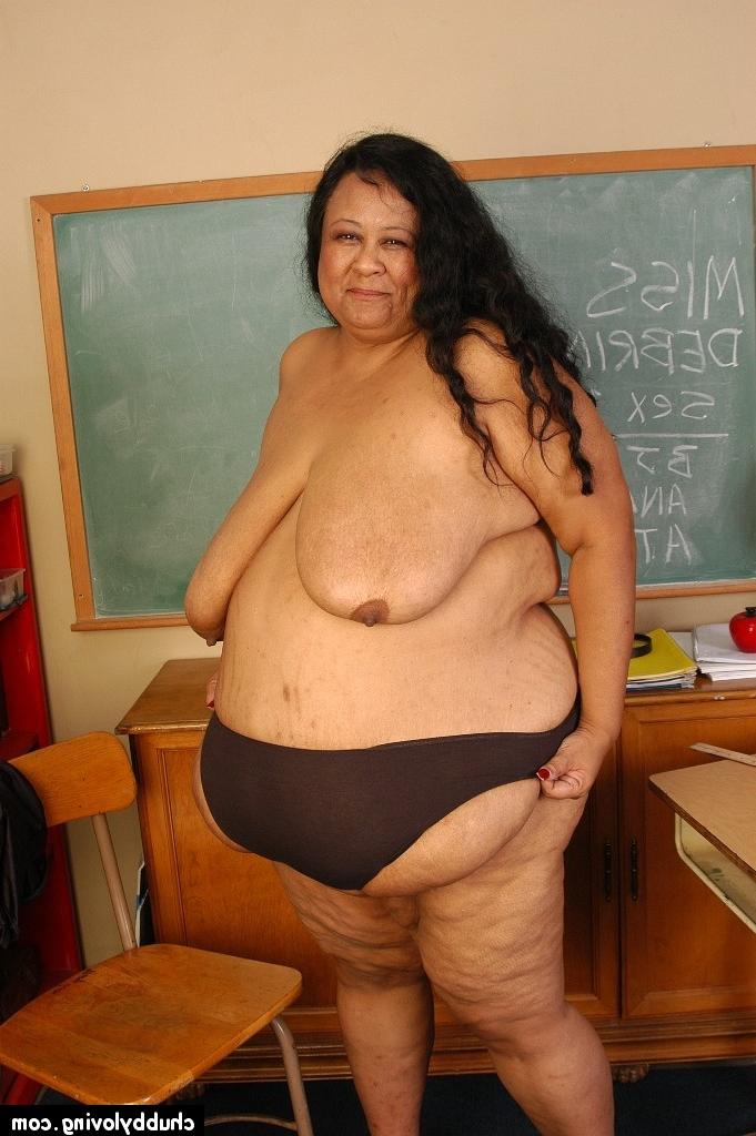 16P SSBBW teacher Debrina letting her massive saggy tits loose in classroom