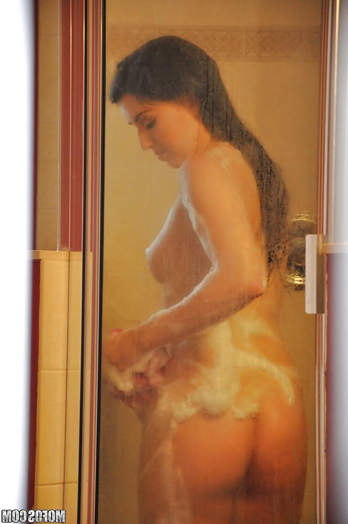 16P Petite teen with nice bosoms Megan Piper gets sneak peaked taking shower