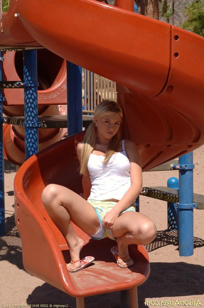 20P Pictures of Alison Angel being naughty at a park