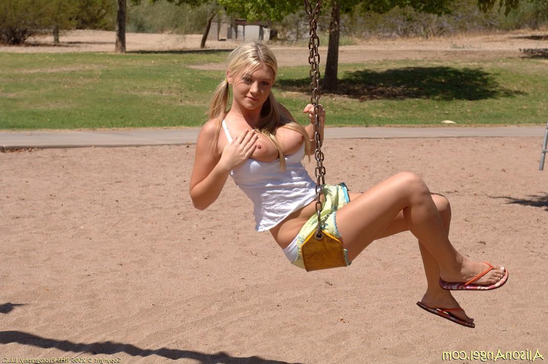 20P Pictures of Alison Angel being naughty at a park