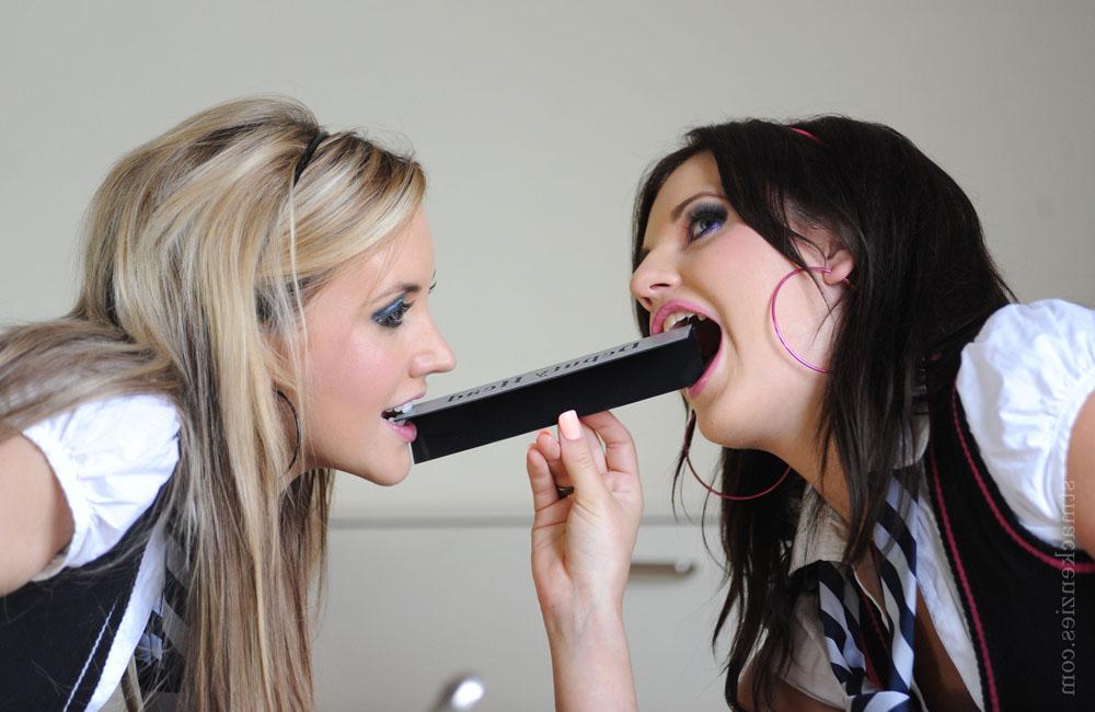 15P Foxy coeds in stockings Cat O'Connell & Naomi Raine stripping in the classroom