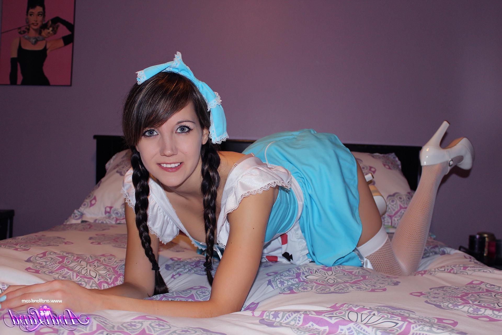 15P Brunette teen Andi Land cosplays as Alice in Wonderland