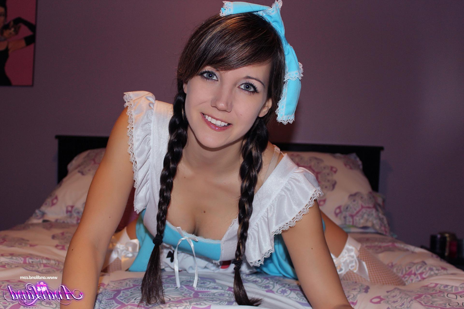 15P Brunette teen Andi Land cosplays as Alice in Wonderland