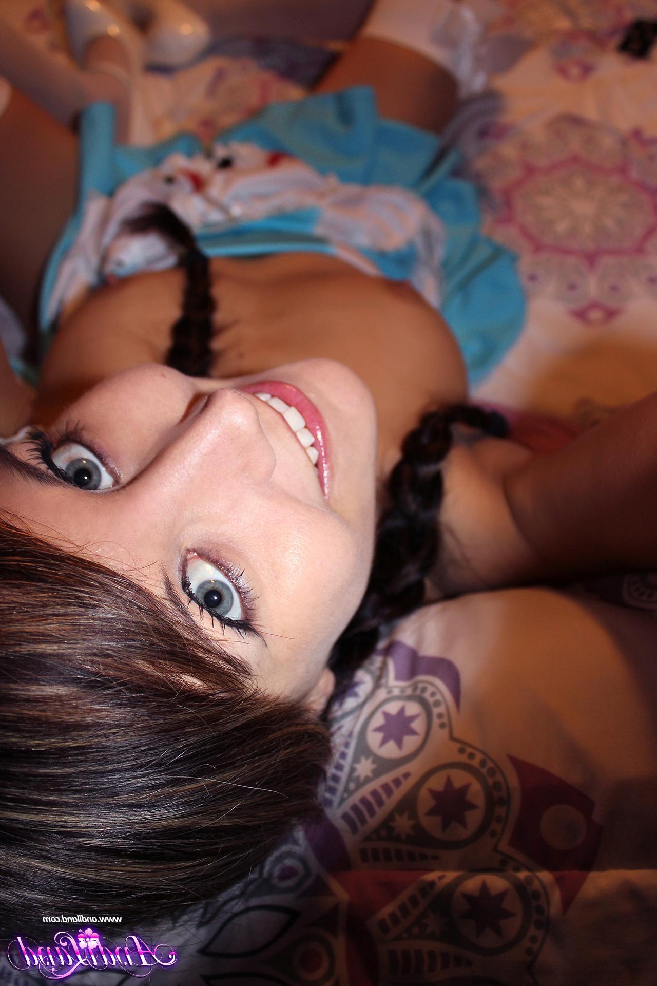 15P Brunette teen Andi Land cosplays as Alice in Wonderland