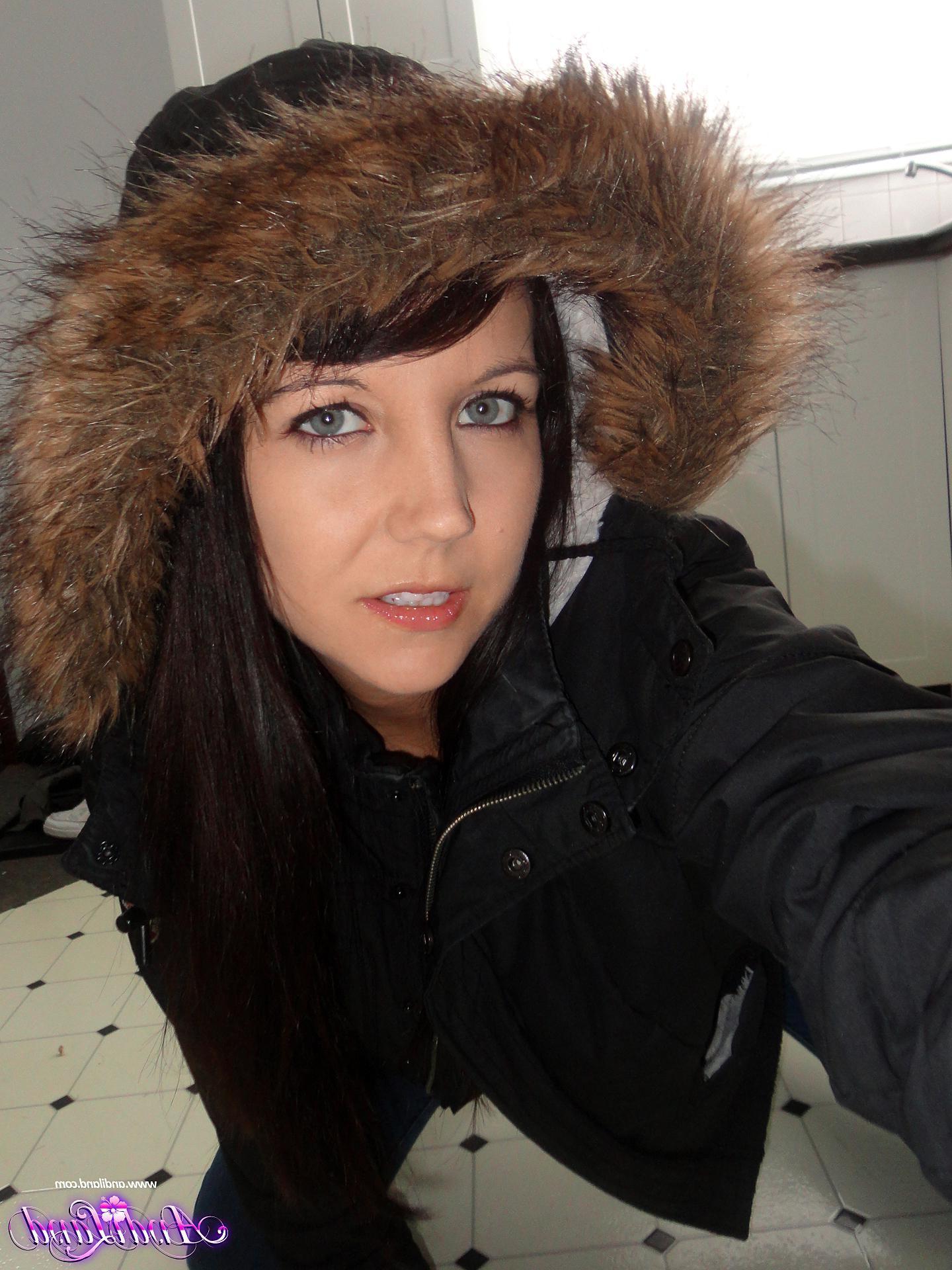 15P Pictures of Andi wearing her winter jacket and not much else