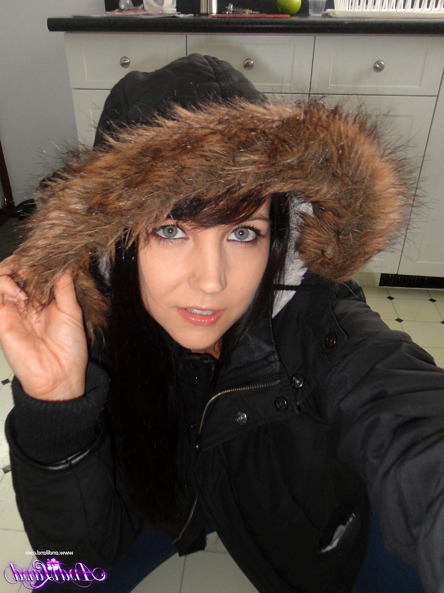 15P Pictures of Andi wearing her winter jacket and not much else