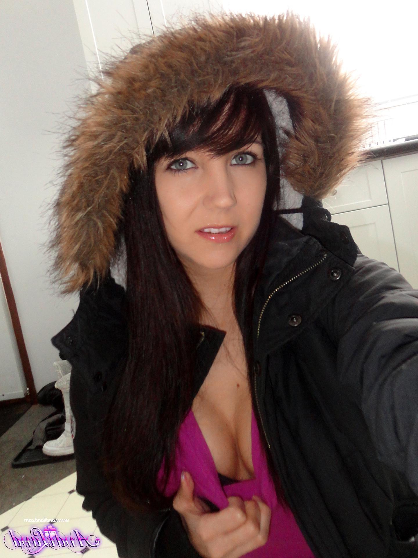 15P Pictures of Andi wearing her winter jacket and not much else