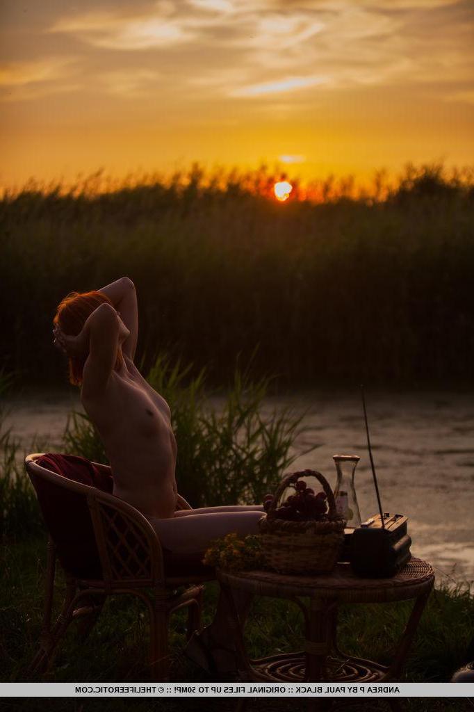 16P Redhead girl Andrea P displays her beautiful nude body outside