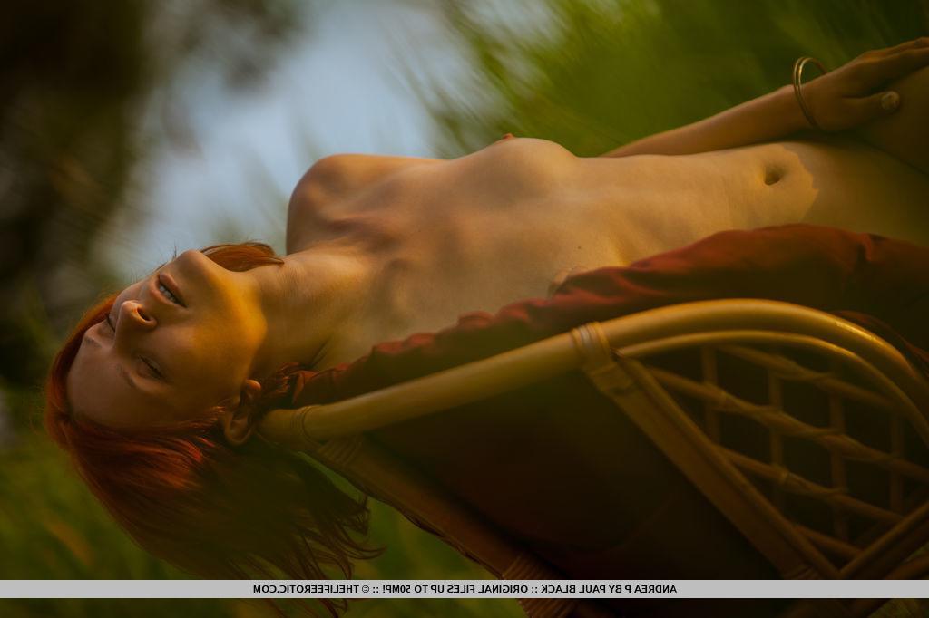 16P Redhead girl Andrea P displays her beautiful nude body outside