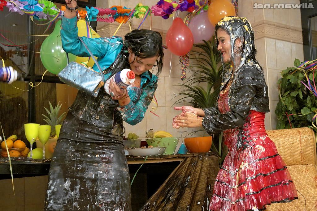 16P Seductive fully clothed fetish ladies are into messy foodplay action