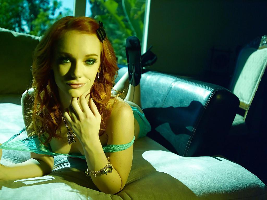 16P Redhead cutie in stockings Dani Jensen posing and playing with herself