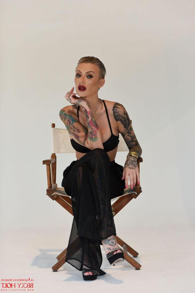 12P Becky Holt shows off her new short hair in her black see thru pants