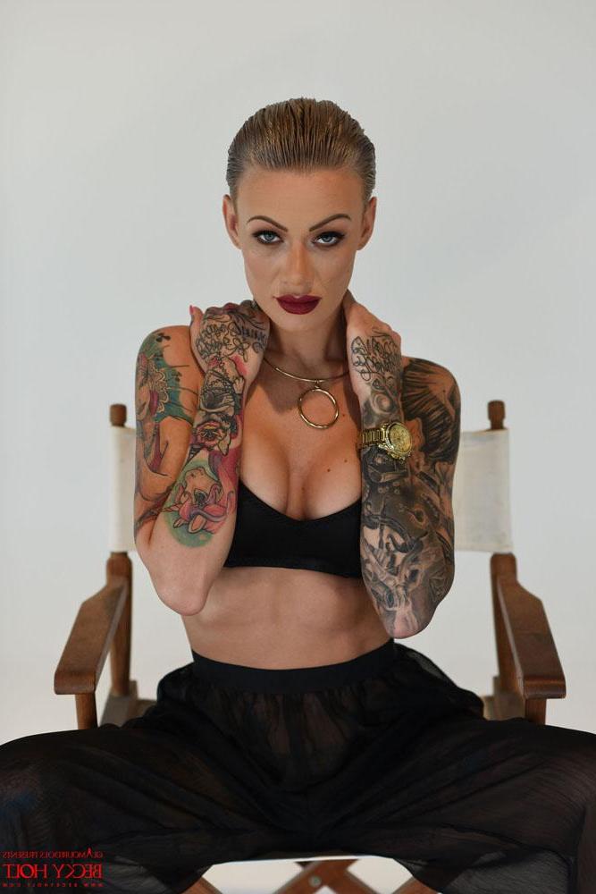 12P Becky Holt shows off her new short hair in her black see thru pants