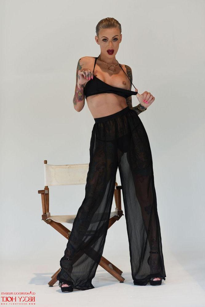 12P Becky Holt shows off her new short hair in her black see thru pants