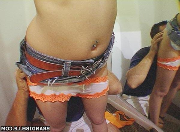 16P Pictures of Brandi Belle riding cock in a clothing store