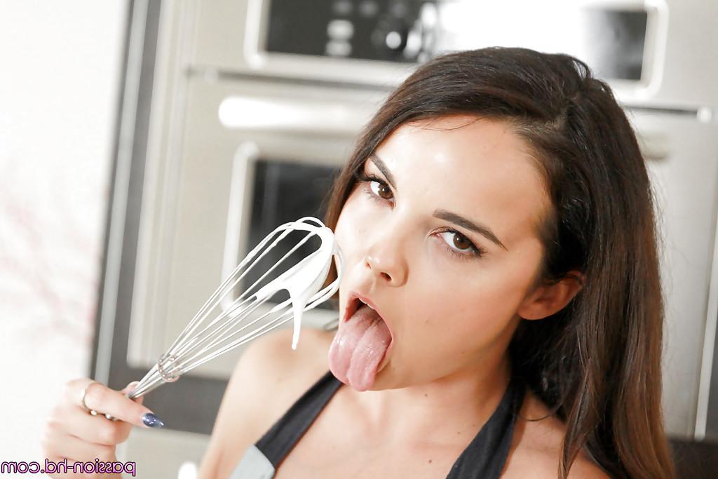 16P Busty brunette babe Dillion Harper spreading trimmed pussy in kitchen